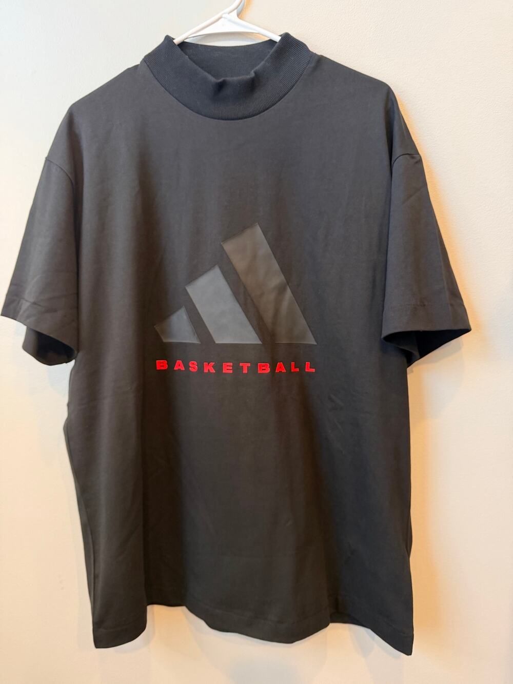 Adidas Basketball Graphic Mock-Neck Oversized T-Shirt Black Red Small
